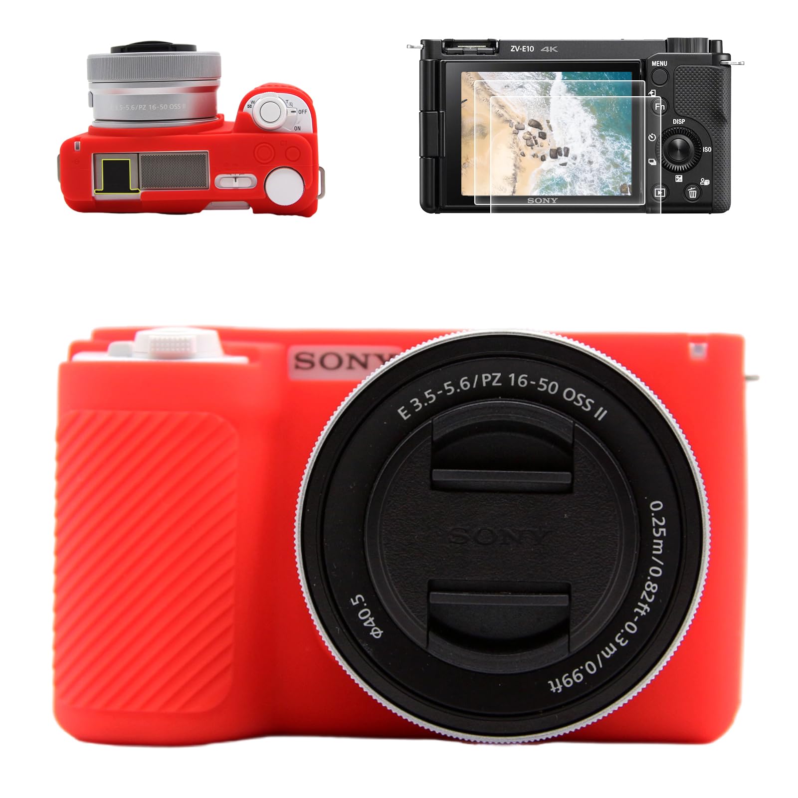 VOVMOEYA カメラケース For SONY ZV-E10II ZV-E10markii ZV-E10M2，【シリコンケース*1 ガラス保護フィルム*2 ホットシューカバー*1】ZVE10 IIボディケース シリコンカバー For ソニー ZV-E10