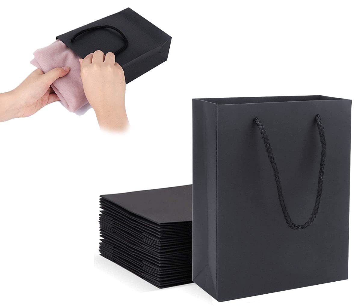 樂天商城 - Ouyes ギフトバッグ、厚手の無地紙袋10点セット【小】、ギフトボックスギフト包装トートバッグあらゆる種類のホリデーギフト包装に適しています（黒）
