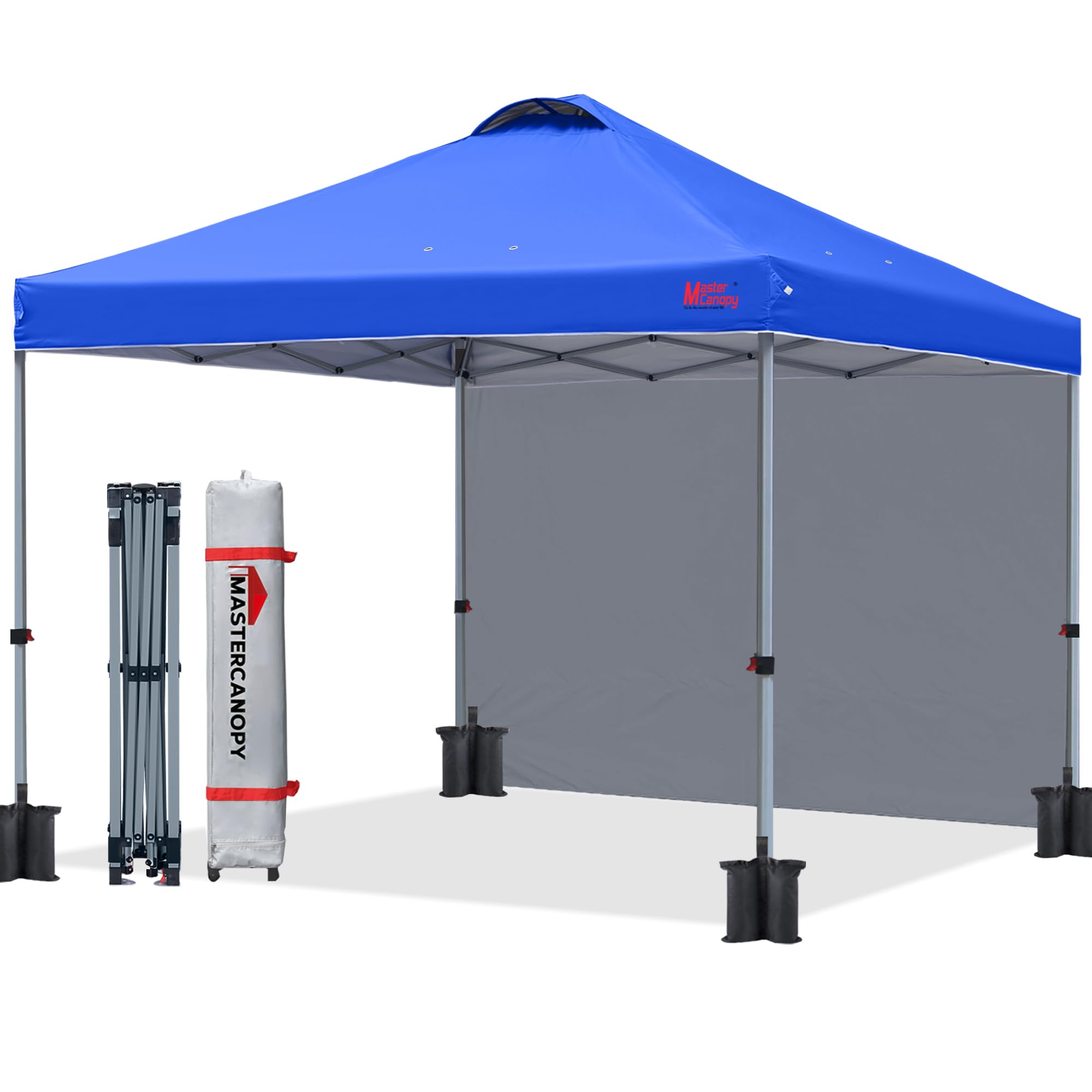 樂天商城 - マスターキャノピー（MASTERCANOPY）ワンタッチタープテント サイドシート一枚セット 2M/2.5M/3M 三段階調節 スチールフレーム 風抜けベンチレーション 耐水 UVカット サンシェード 日除け 商用 アウトドア用（キャスターバッグ ペグ ロ