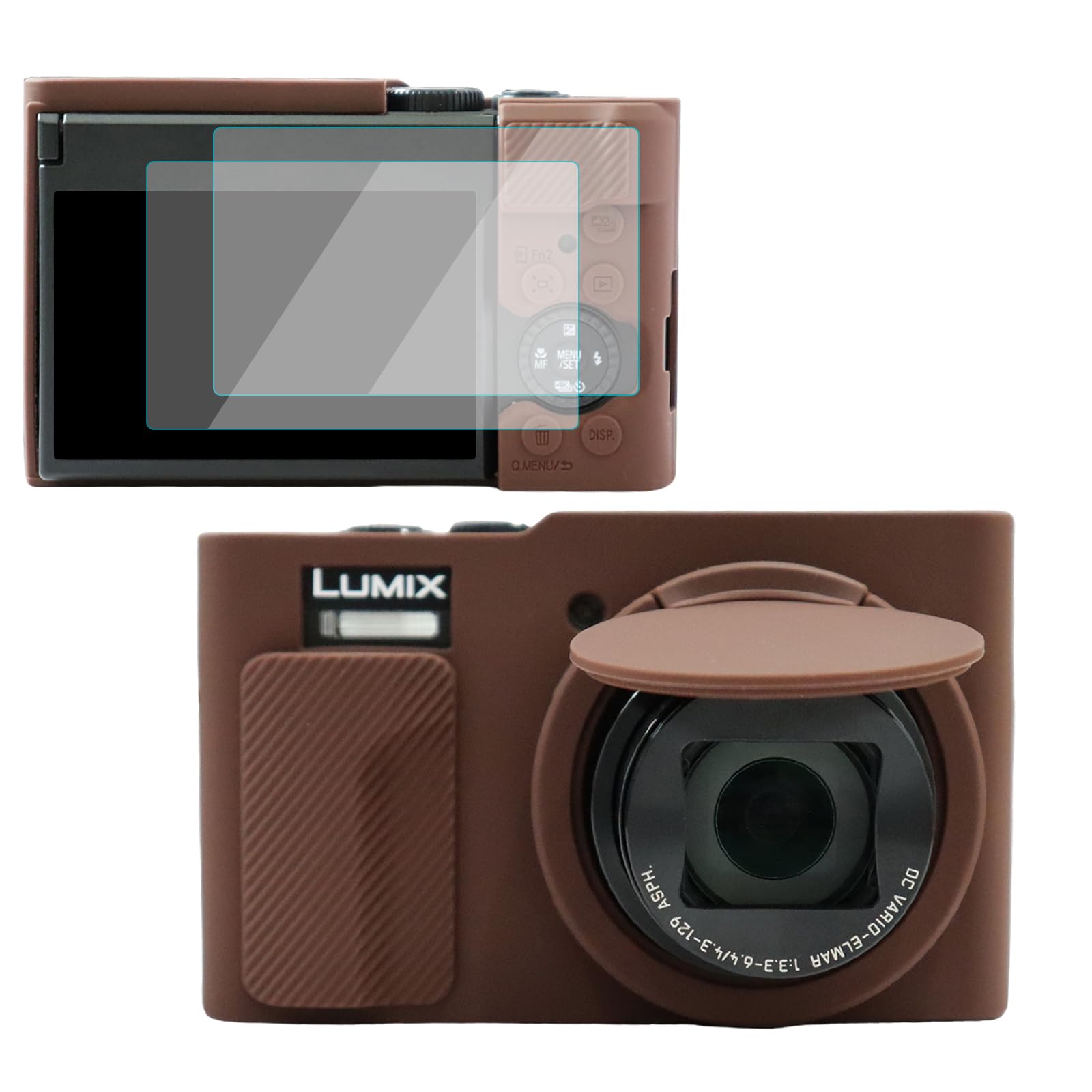 樂天商城 - VOVMOEYA Panasonic Lumix TZ/ZS99用カメラケース スクリーンプロテクター2枚とハンドストラップ付き、DC-TZ99シリコンケース、ソフト保護軽量,ブラウン