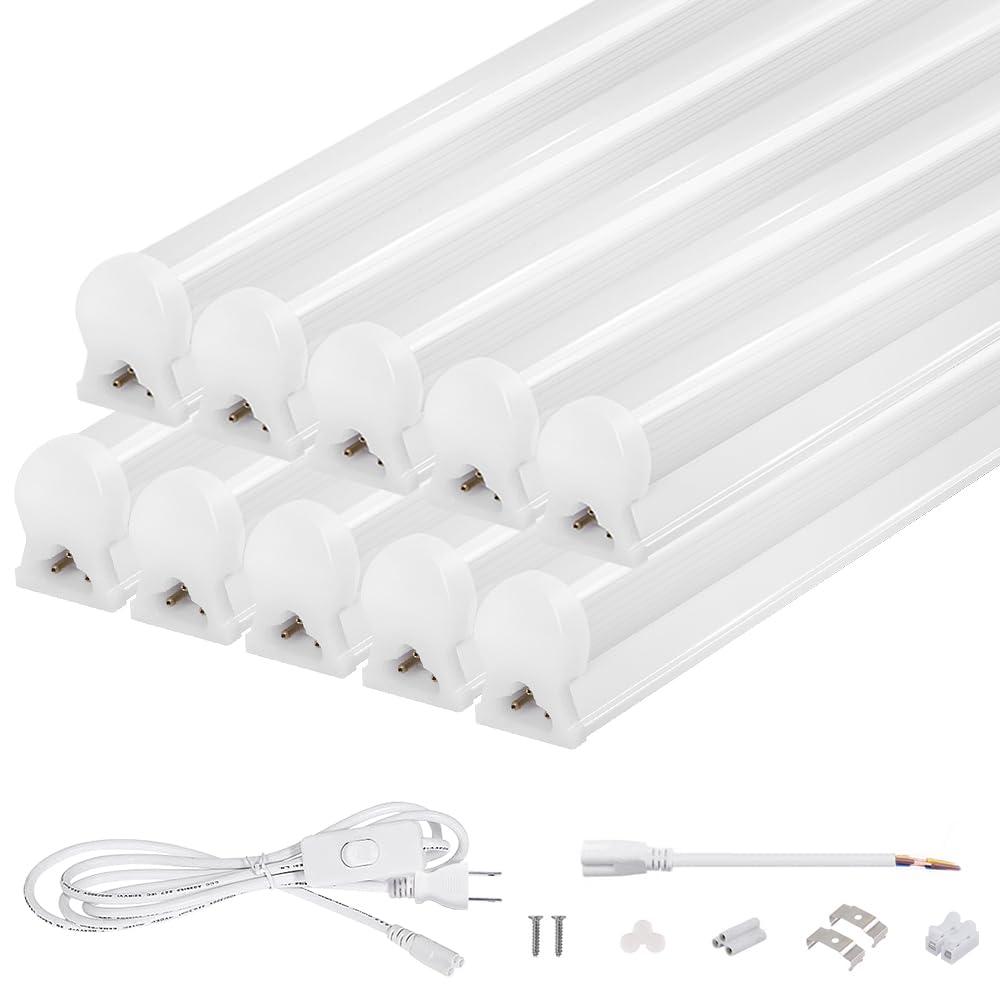 樂天商城 - 高輝度2800LM 器具一体型 LED蛍光灯 直管 40W形 18W 昼光色 120cm 100V/200V対応 低ノイズ 耐高温 低放熱 長持ち50000h 取付簡単 リフォーム 天井照明 ガレージ 倉庫 PL保険加入済 10本