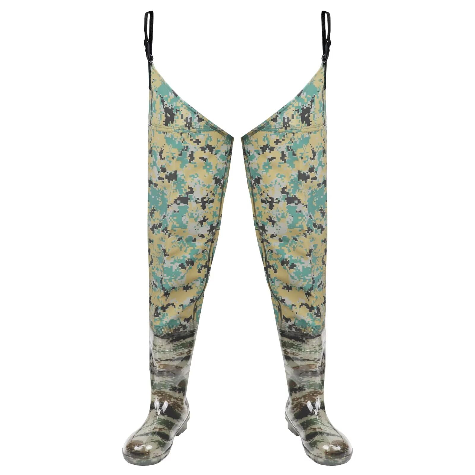 [SANLIKE] 胴長 長靴 ウェーダー ハイウェーダー ポケット付き 釣り ブーツ PVC撥水加工 胴長靴 防水 ウェーディング フローティング 海釣り 渓流 田植え 漁業 メンズサイズ (迷彩, 「42号」足長26cm)