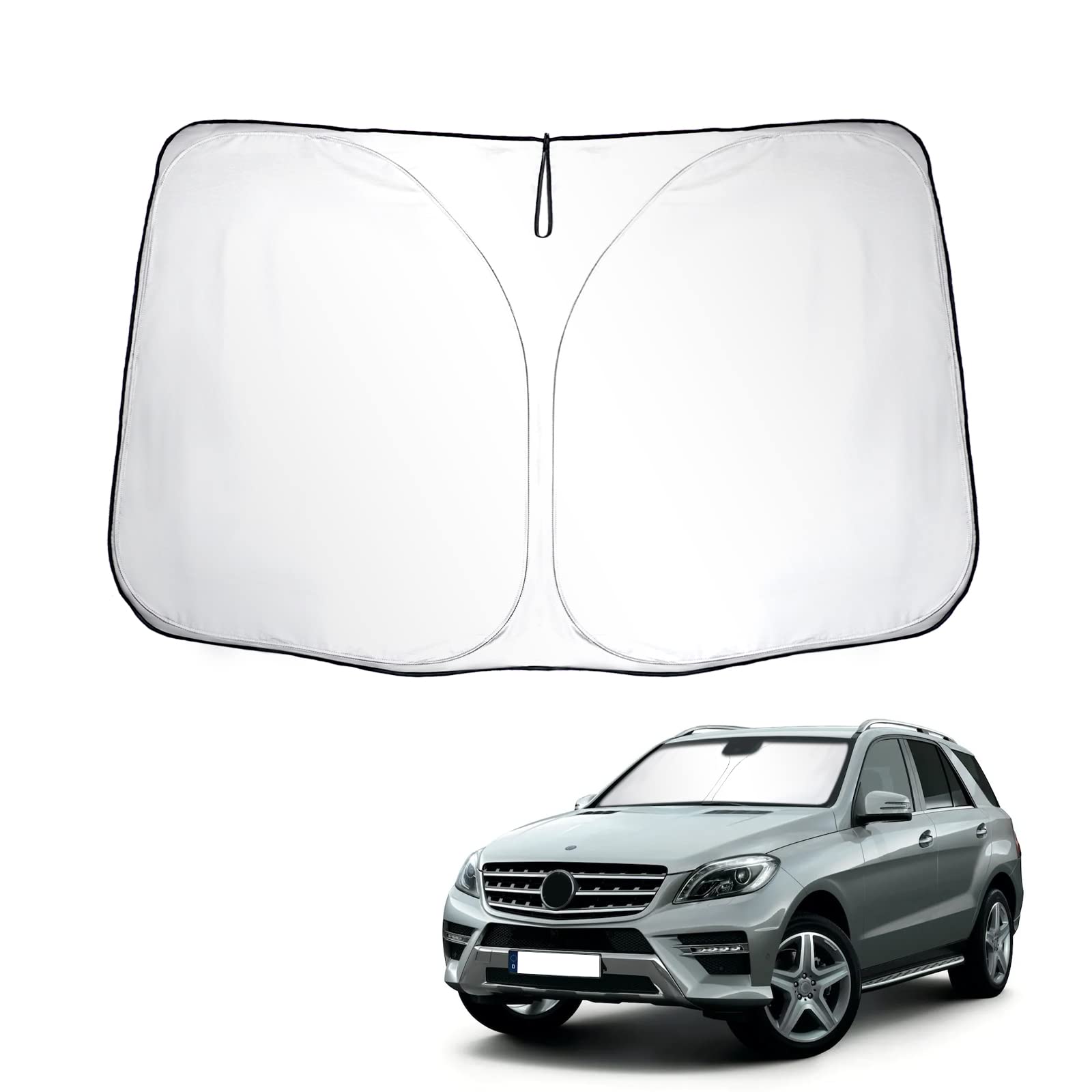 樂天商城 - LUWU メルセデス ベンツ Mクラス 車用サンシェード Mクラスアクセサリー ベンツMクラス専用 W166型 フロントガラス ベンツMクラスサンシェード 折り畳み式 UV保護 日よけ 日焼け止め 日差しカット 紫外線カット 収納バッグ付き