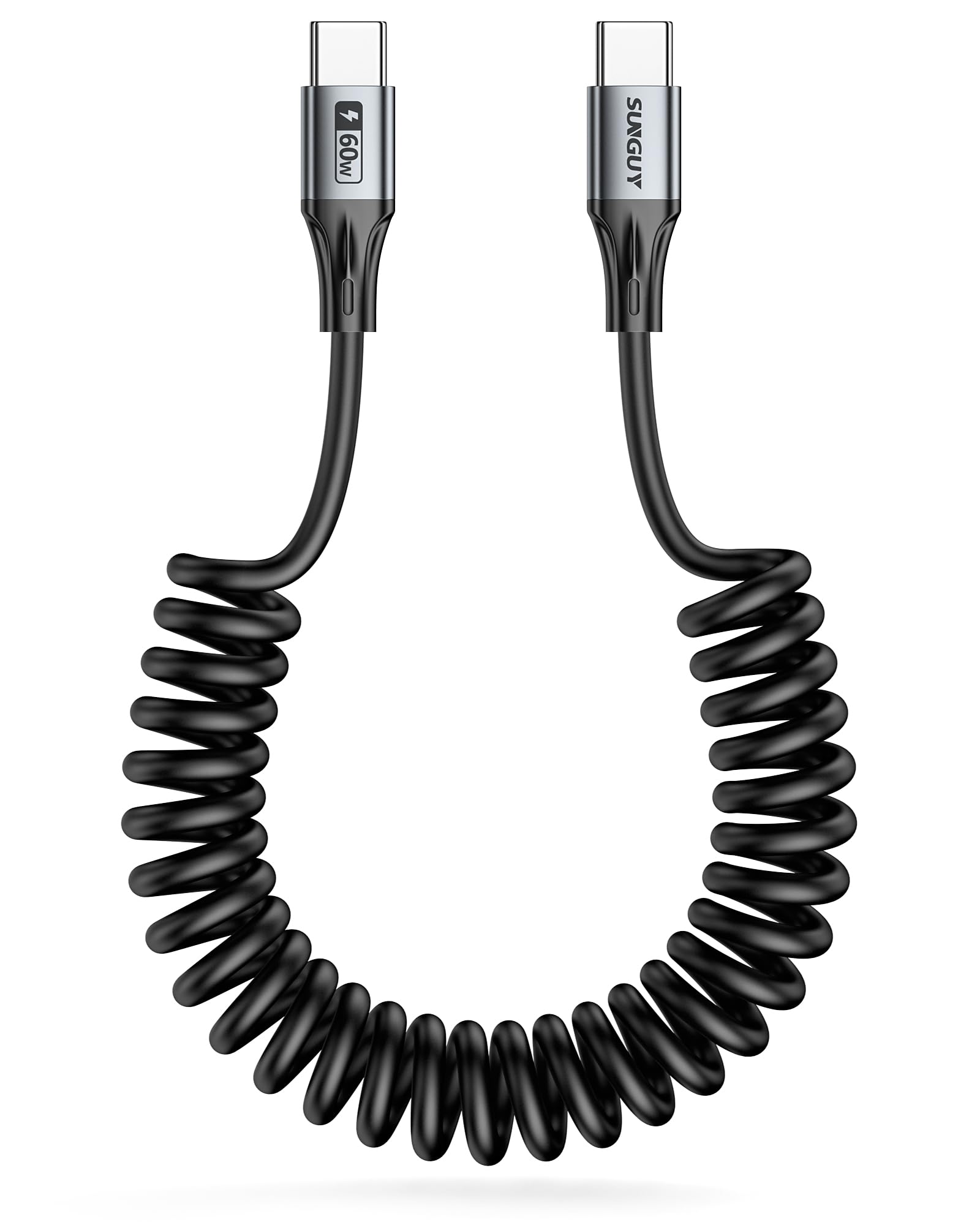 SUNGUY スパイラルケーブル USB C - USB C、1.2 m 2本【0.3 m-0.8 m】Android Auto、iPhone 17、16、15 Pro Max、Galaxy S24/S23、Google Pixel、iPad Pro、Ma