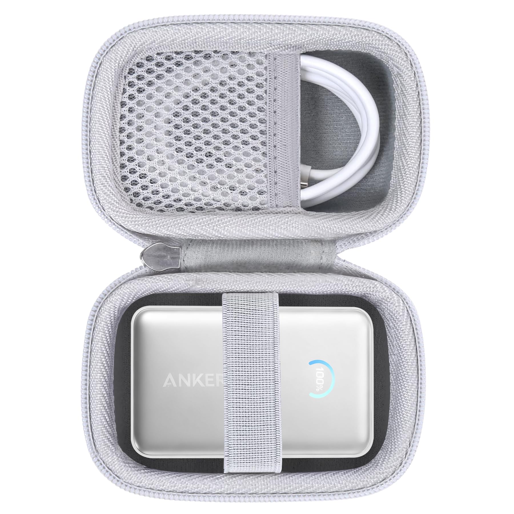 （ケースのみ）Anker Nano Power Bank (10000mAh, 45W, 巻取り式 USB-Cケーブル)モバイルバッテリー A1638専用収納ケース,オフホワイト-Khanka