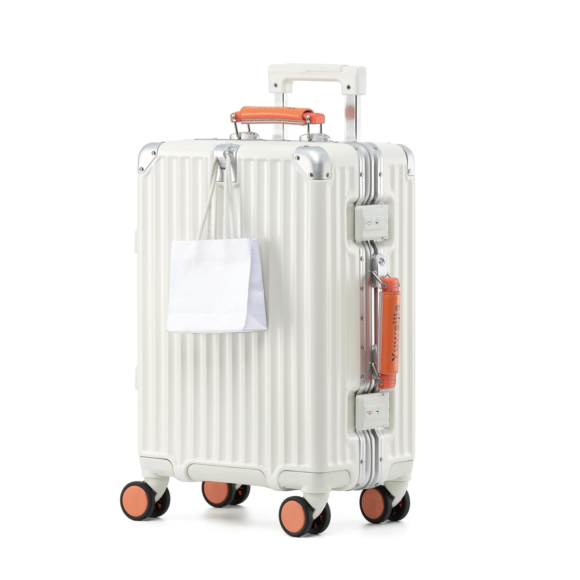 [Yuweijie] 新感覚！モダン！スーツケース キャリーケース 機内持ち込み 大型 軽量アルミフレーム式 キャリーバッグ 静音 ダブルキャスター TSAロック レトロ おしゃれなハンドル 疲れない設計 入学 海外旅行出張 XLサイズ ホワイト 11泊