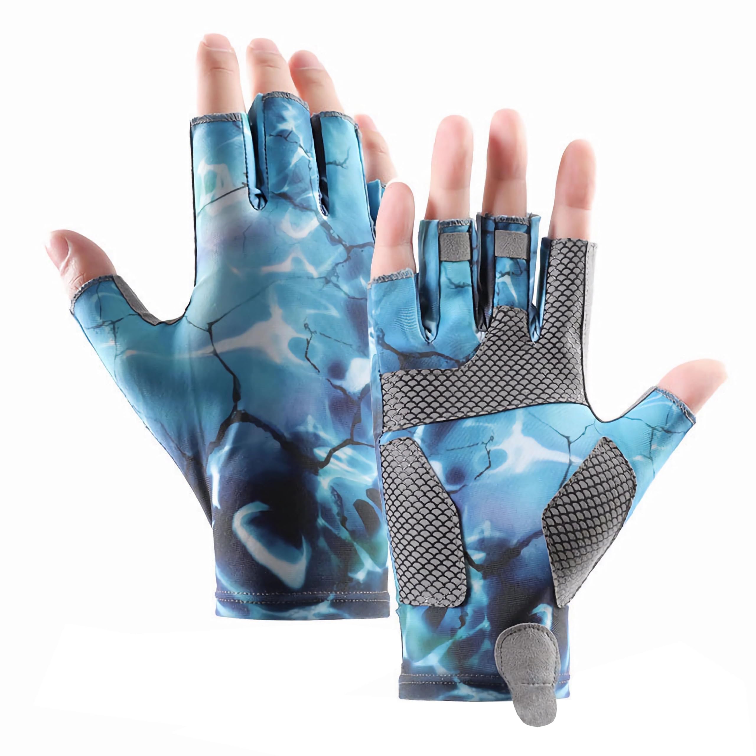 サンライク（SANLIKE) グローブ フィッシンググローブ 釣り 冷感 高グリップ 速乾 UVカット 日焼け防止 5本指カット (ブルー, M)