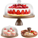 UEAKPIC 丸型ケーキスタンド 12インチ/30cm アカシア材3-in-1デザートテーブルセット 透明アクリルカバー付き 取り外し可能ベース 割れにくい ...