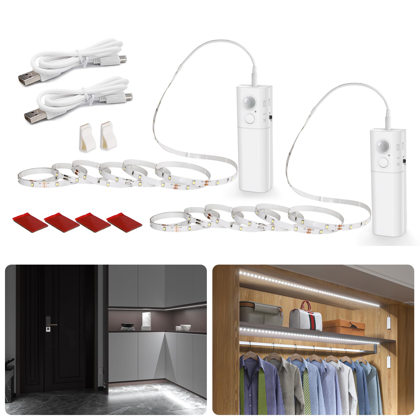 Wobane 人感センサー led テープライト 4m type-c充電式 2200mAH 自動点灯 階段 センサー 間接照明 diy..