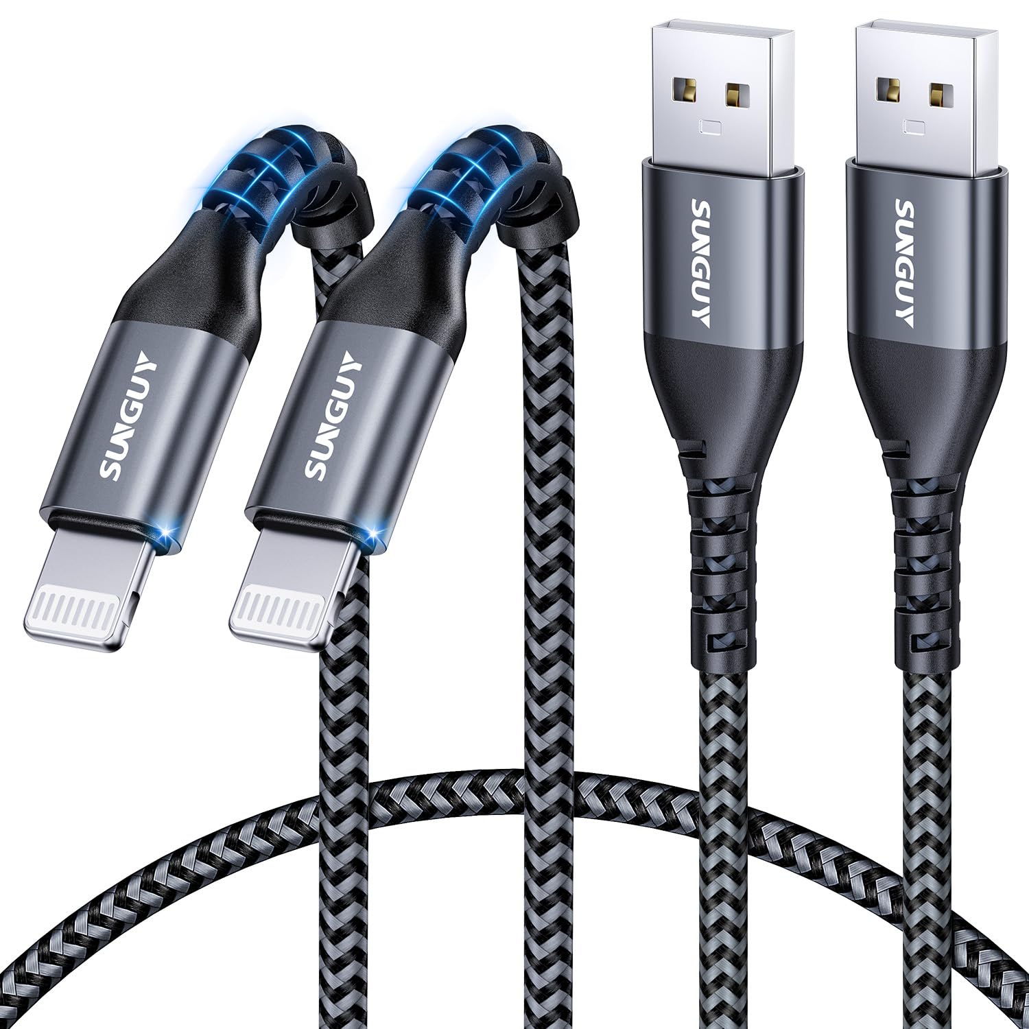 SUNGUY iPhone 充電ケーブル 0.5M 2本セット ライトニングケーブル MFi認証済み ナイロン高耐久 断線防止 Lightning ケーブル 2.4A急速充電 アイフォン充電ケーブル データ転送同期 Carplay対応 充電器 コード iP