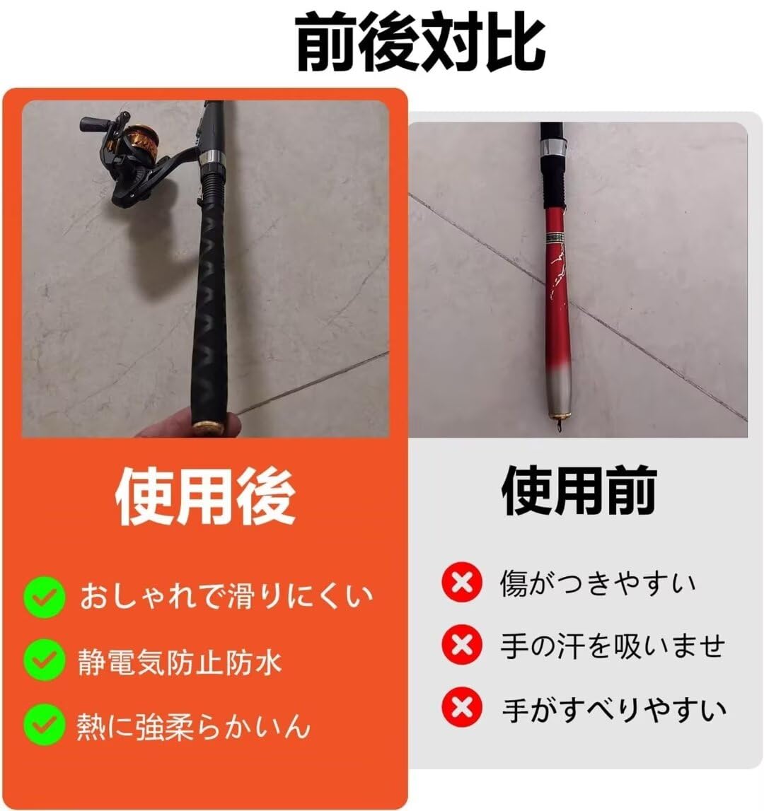 SANLIKE 熱収縮チューブ 収縮ラバーグリップ 釣り竿グリップ 滑り止め 釣り 保護 カバー 滑り止め ラバーチューブ 釣り 収縮チューブ グリップ ラバーチューブ ロッド グリップ ブラック 1m／本 直径35mm 2