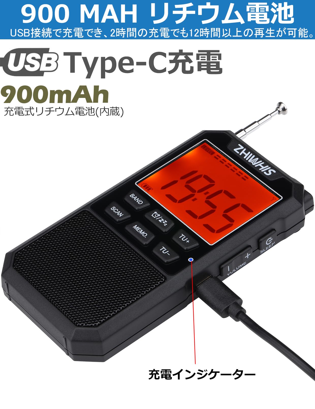 ZHIWHIS ラジオ小型 FM/AM/SW/...の紹介画像3