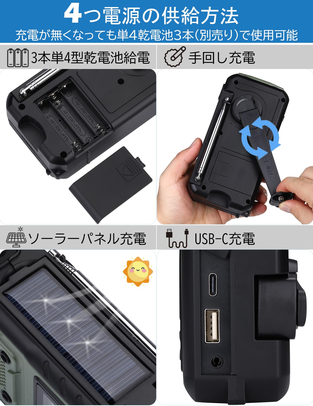 ZHIWHIS �ɺҥ饸�� 5000mAh û��/FM/AM/�磻��FM�б� �������� �����顼/���/USB-C����/�����ӻ��Ѳ�ǽ�ڥ���ۥ��б�/SOS���顼��/���ޥ۽����б���ǽ�ۥ����ȥɥ� ���Ӿ��� �̺� ���� ���� ���Ŷ۵��к� 2024���о�