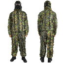 Sutekus サバゲー 戦闘服 ギリースーツ フード付 サバイバルゲーム 用 迷彩 コスチューム狙撃手 ハンター ミリタリー装備 迷彩戦闘服 上下 セット