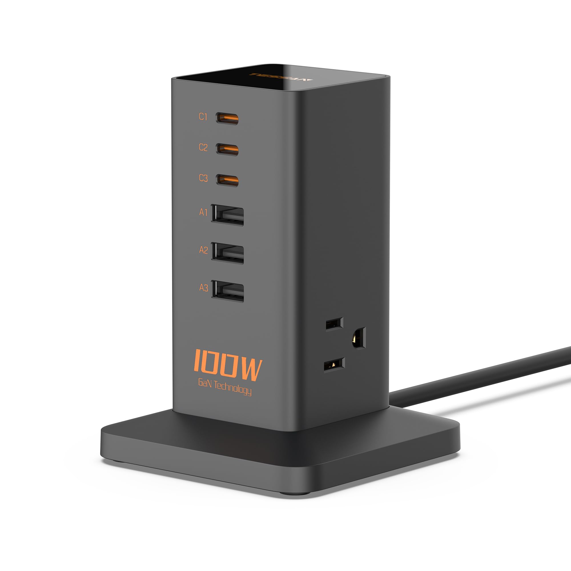 usb充電器 type-c 100W PD スマホ急速充電器 usb コンセント 電源タップ タワー usb c付き 充電アダプター 6ポート3AC差込口 GaN採用 MacBook iPhone Galaxy Android など機器対応