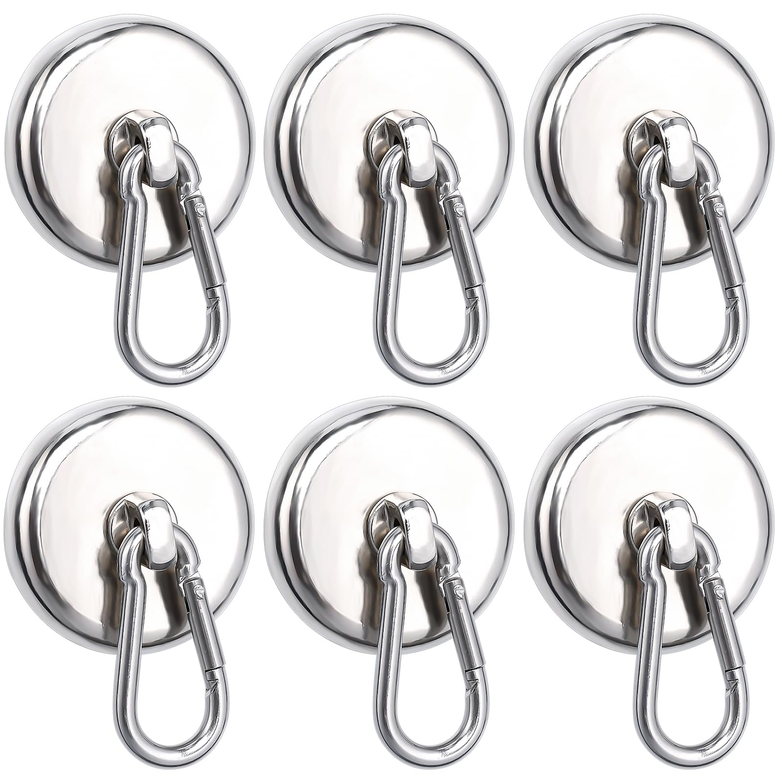 42MM 超強力マグネットフック 6個セットカラビナ フックカラビナ付き磁石 ネオジム 磁気フック カラビナ ワンタッチ フック磁石 超強力 垂直耐荷重 強力磁石 金属製 シルバー おしゃれ キッチン/オフィス/浴室/お風呂/壁掛け用 玄関/倉庫