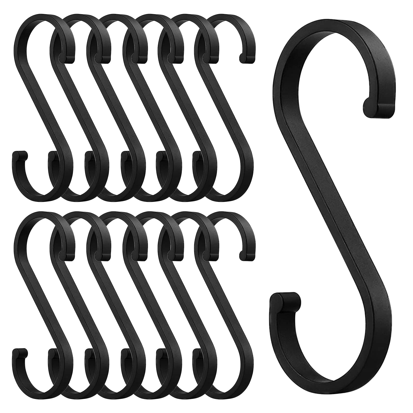 S字フック 12本セット Sカン S字 汎用フック アルミ合金 錆防止 キッチン 収納 小物掛け 吊り下げ フックS字 ブラック (小（25×81mm）)