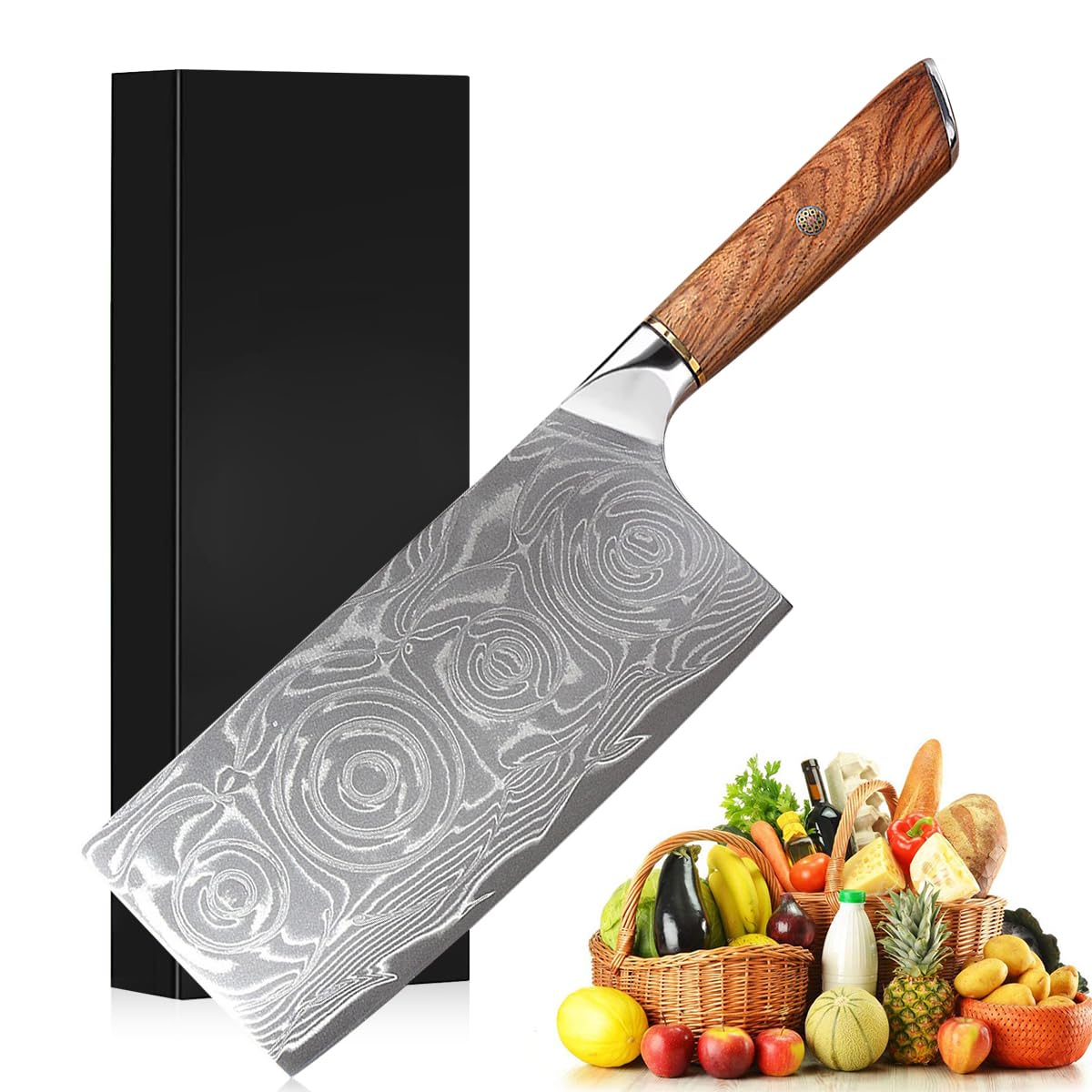 Utaki 中華ダマスカス菜切包丁 59層大渦巻紋ダマスカス VG-10号鋼芯 刃渡り180mm 肉切り・魚切り・野菜..