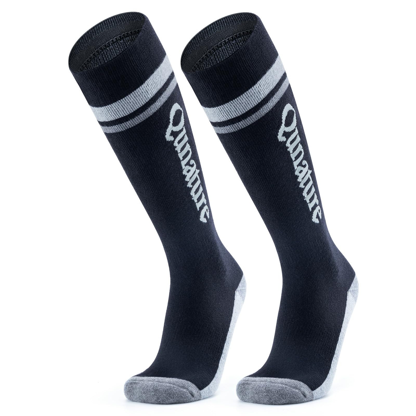 楽天VanVenus[Qunature] ウールソックス メンズ スノボ 靴下 80％ウール 厚手 防寒 暖かい 吸汗速乾 通気性 伸縮性 長い 膝丈 23.5cmから30cmまで 冬 スポーツ アウトドア スノーボード 登山 トレッキング レディース レトロ（ブラック、L/