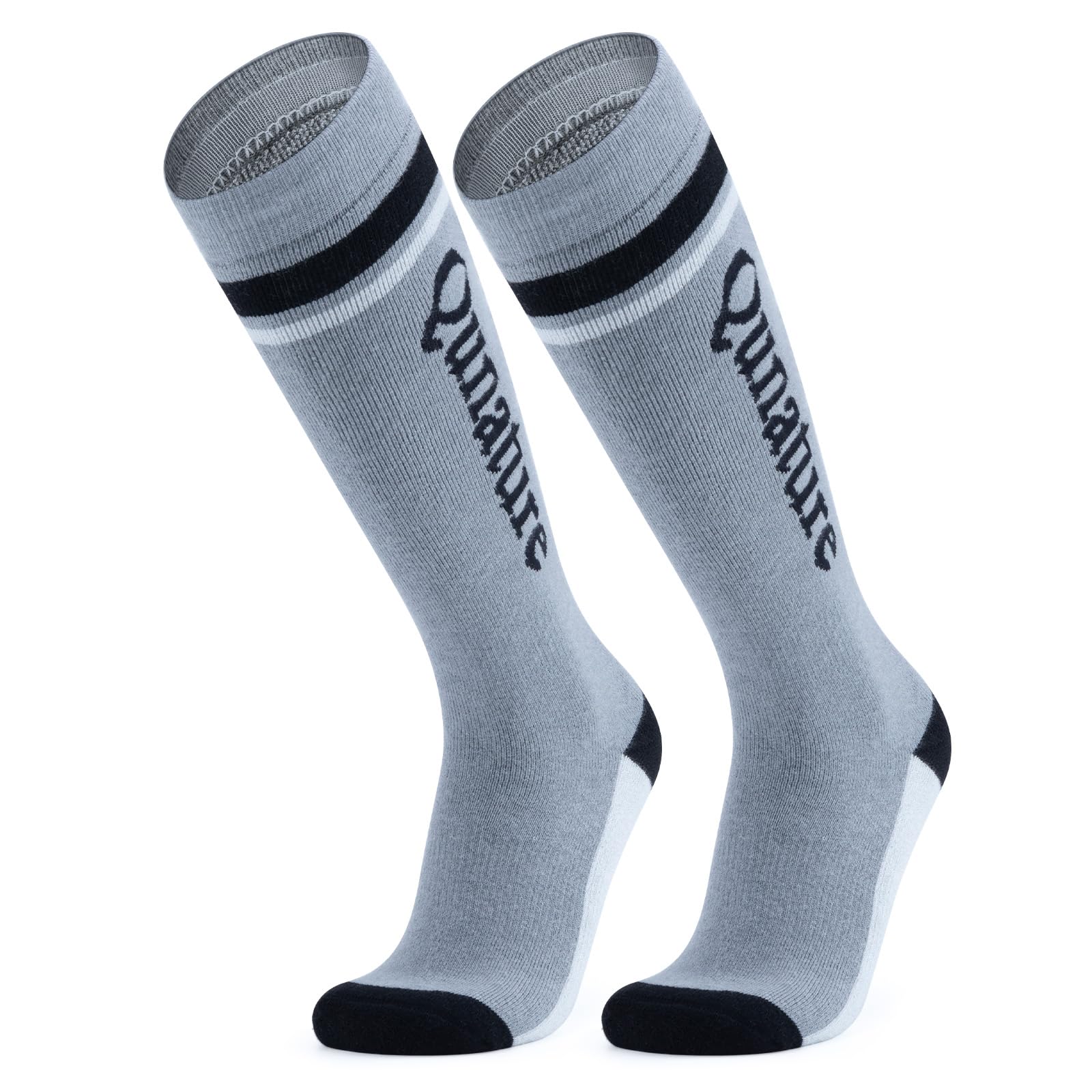 楽天VanVenus[Qunature] ウールソックス メンズ スノボ 靴下 80％ウール 厚手 防寒 暖かい 吸汗速乾 通気性 伸縮性 長い 膝丈 23.5cmから30cmまで 冬 スポーツ アウトドア スノーボード 登山 トレッキング レディース レトロ（グレー、S/M