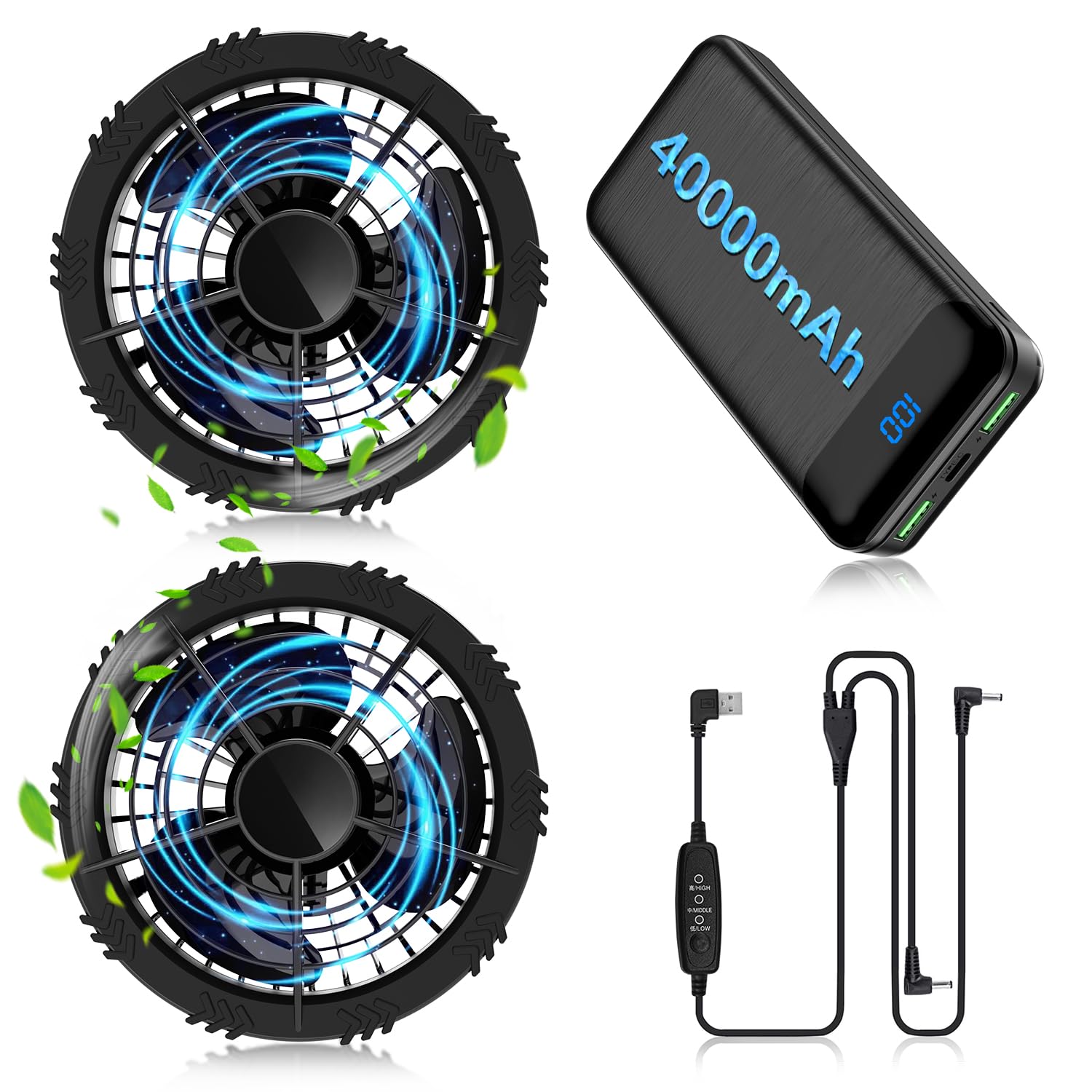 空調作業服 ファンバッテリーセット 40000mAh大容量 3D強力送風 扇風機付きベスト用 バッテリーフルセ..