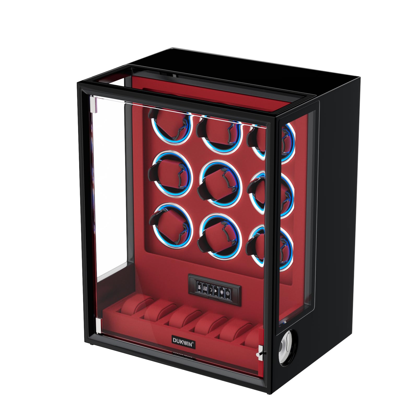 DUKWIN ワインディングマシーン 9本巻き+6本収納 自動巻き上げ機 指紋認証 ウォッチワインダー LCDタッ..