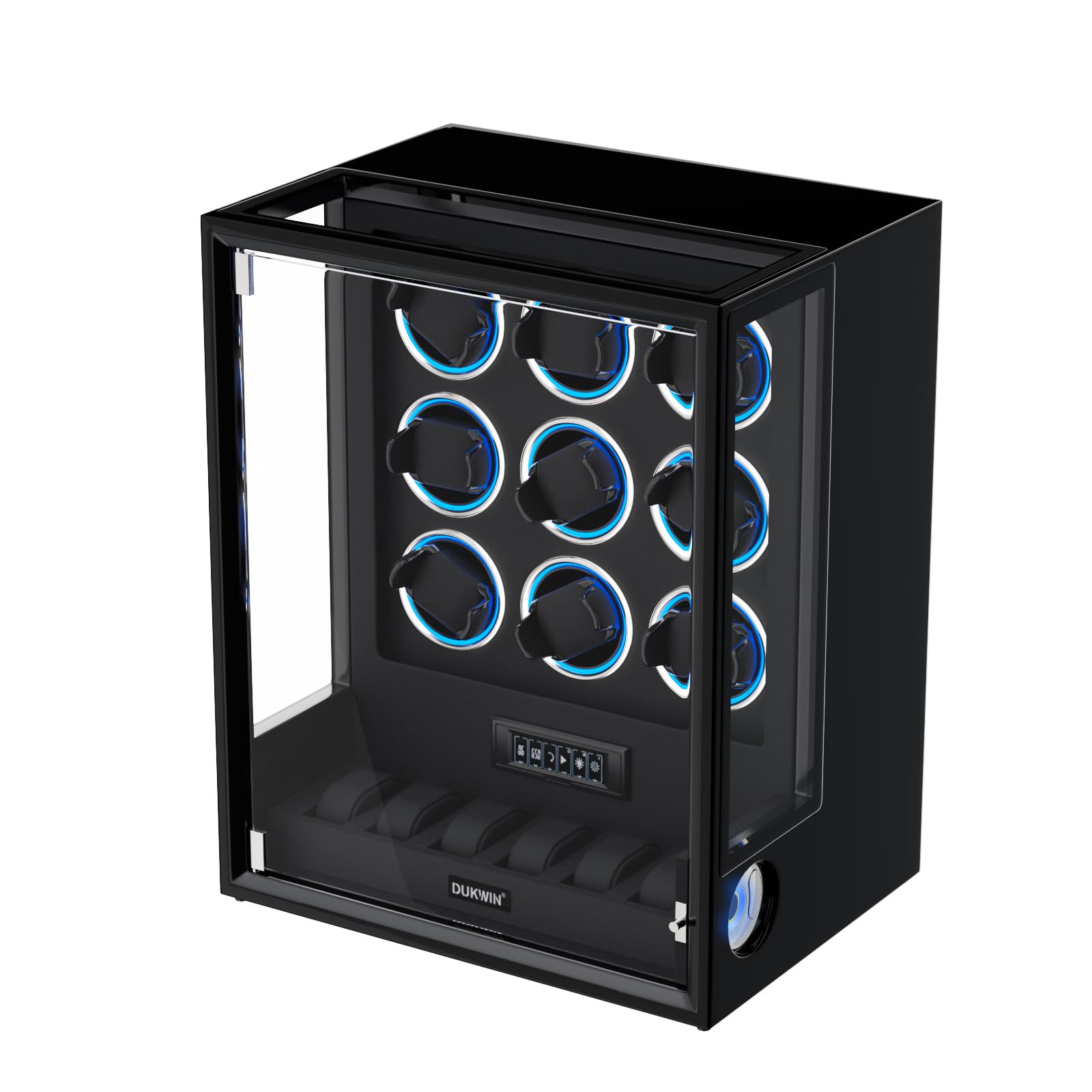 DUKWIN ワインディングマシーン 9本巻き+6本収納 自動巻き上げ機 指紋認証 ウォッチワインダー LCDタッ..