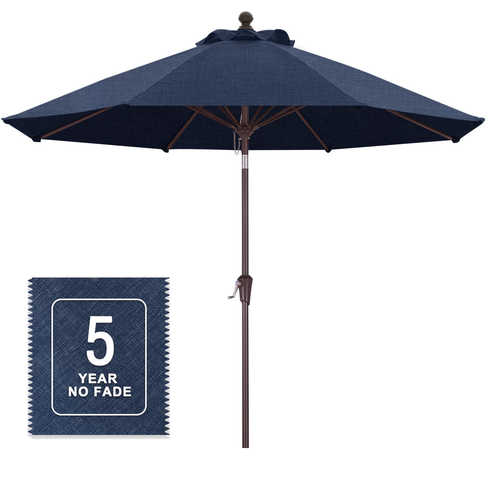Rakuten - マスターキャノピー（MASTERCANOPY） オレフィン製 5年褪色保証付き ガーデンパラソル プレミアム 270cm 8本傘骨 超耐久 日除け 角度調節可能 ハンドル回転式 庭 テラス アウトドア (270cm, ライトネイビー)