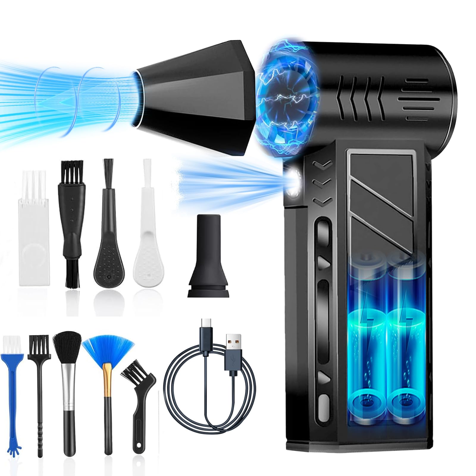 電動エアダスター 56m/s超強力送風機[4段階風速調整・LEDライト付き]USB-C急速充電・過熱保護機能搭載 ..