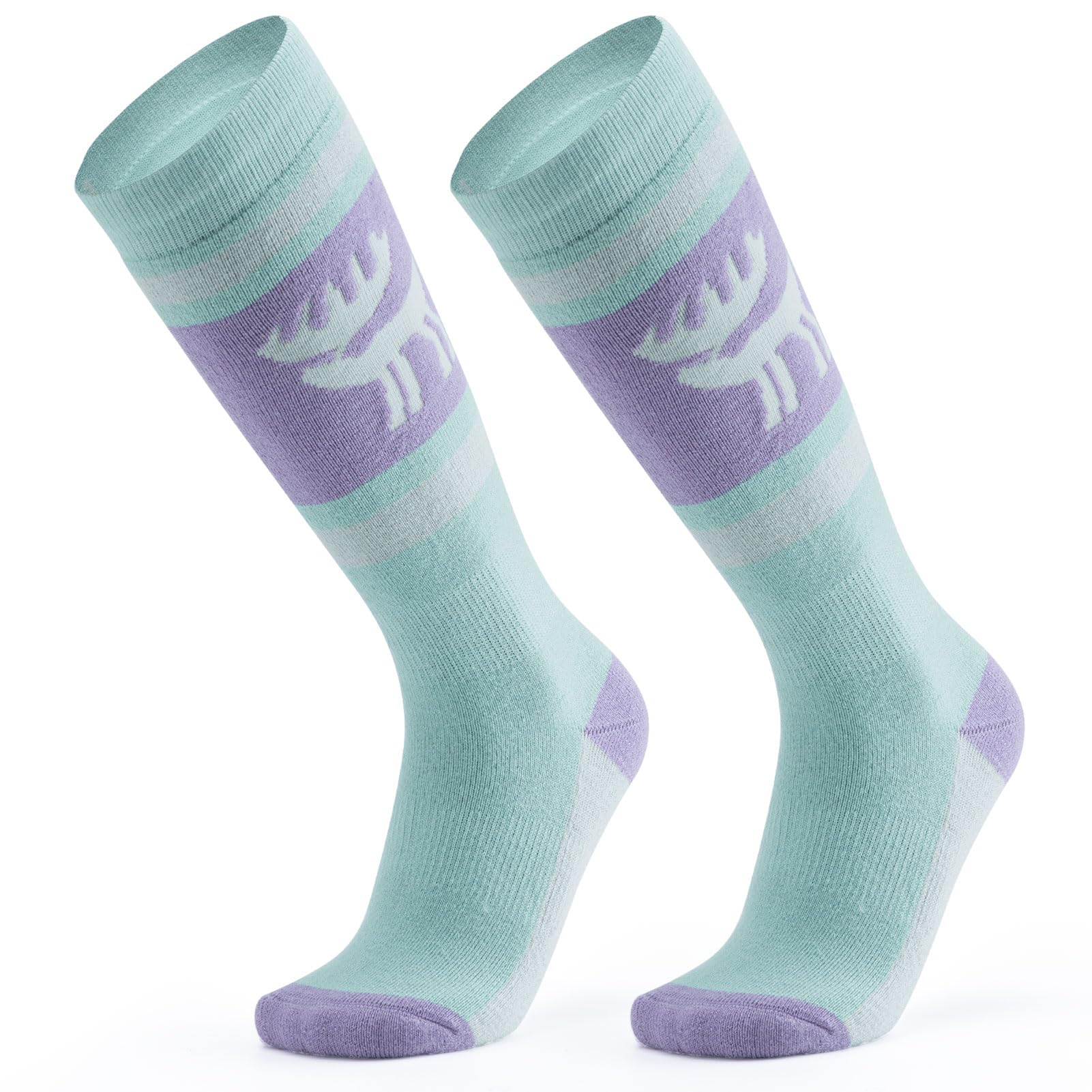 楽天VanVenus[Qunature] スキーソックス レディース メンズ スノボ 靴下 80％ウール 保温 防寒 暖かい ウールソックス 厚手 吸汗速乾 伸縮性 冬 日常 アウトドア スポーツ スノーボード 登山 トレッキング 可愛い（グリーン、L/XL）