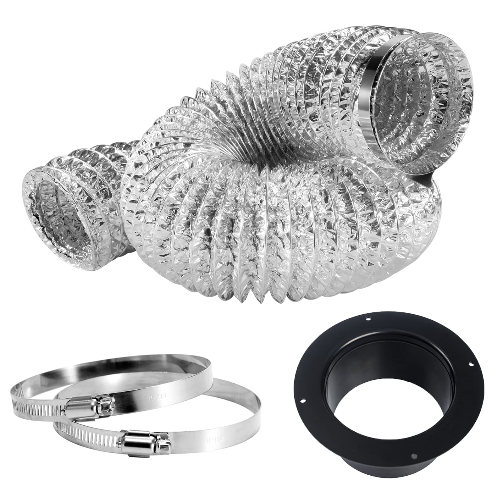 Okryain ダクトホース アルミ パイプ用フランジ&ホースクランプ付き 収納型フレキシブルダクト 150mmダ..