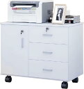 PANCY デスクワゴン サイドワゴン キャビネット 袖机 オフィス デスクサイド 完成品 鍵付き キャスター付き 扉付き チェスト デスク下 収納 3段オールロック 大容量 A4対応 木製キャビネット 引き出し収納 組み立て不要(ホワイト、幅70cmx奥