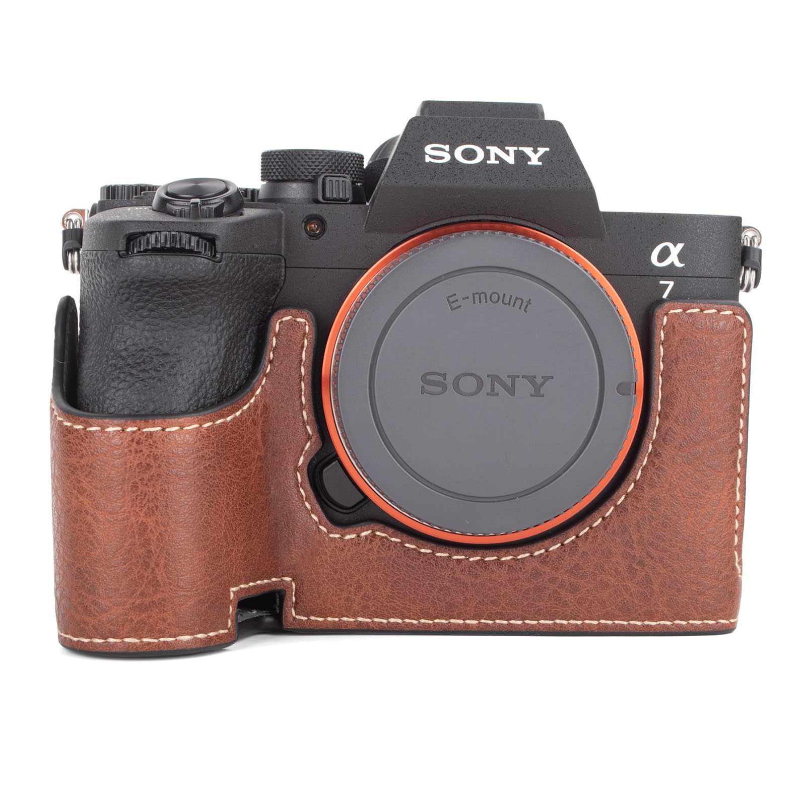 Rakuten - VOVMOEYA PUレザー ハーフカメラケース Sony A7 V/A7R V用 下部開口部保護カメラバッグ Sony a7V/a7RV用, ブラウン, ケース