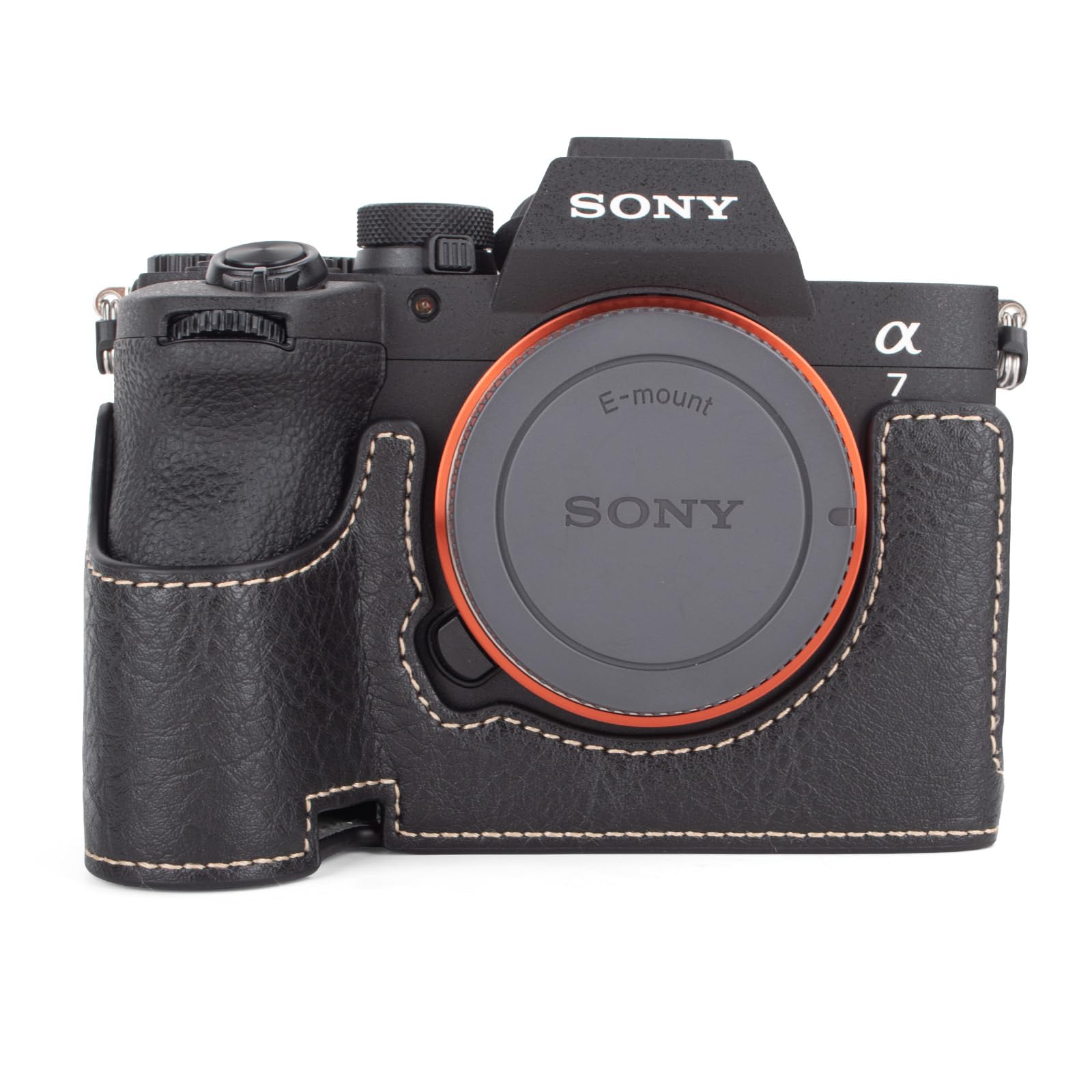 Rakuten - VOVMOEYA PUレザー ハーフカメラケース Sony A7 V/A7R V用 下部開口部保護カメラバッグ Sony a7V/a7RV用, ブラック///ホワイト, ケース