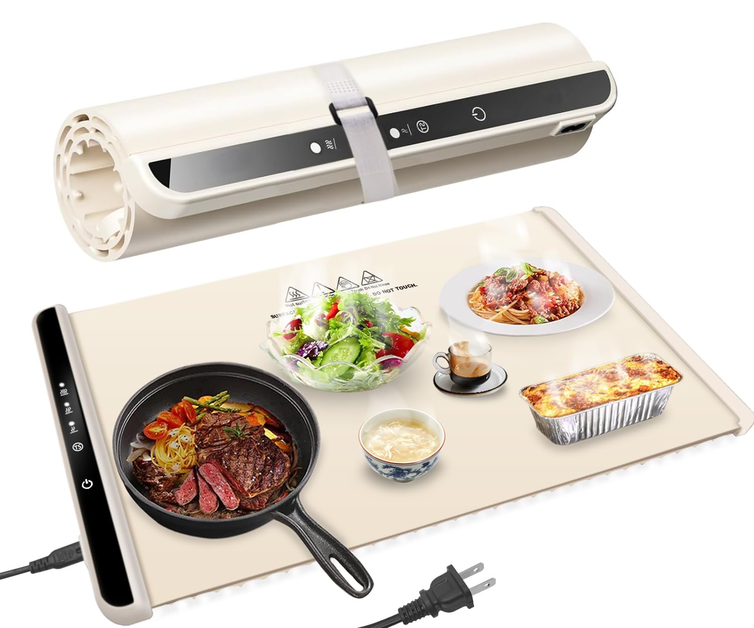 食品保温プレート 電気保温トレイ 折りたたみ式 ホットプレート 3段階温度調節 多機能食品断熱ボード ..