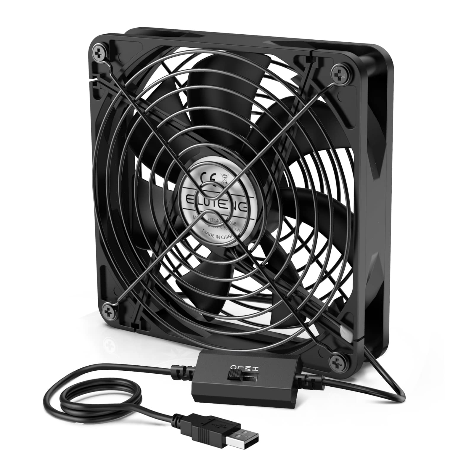 ELUTENG USBファン 14cm 静音 USB扇風機 強力 冷却ファン 3段階風量調節 5V 冷却クーラー 薄型 送風機 長寿命 140mm 車中泊 換気扇 1500RPM パソコン/ルーター/水槽 / PS4ゲーム機など USB fan 14cm