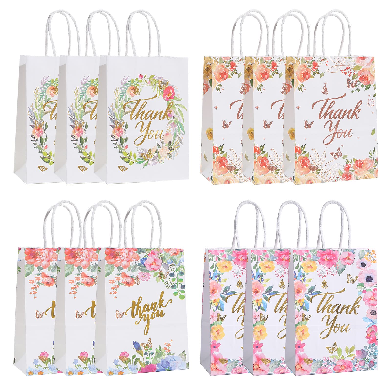 BTtime 紙袋 12枚入 4種類手提げ袋 ラッピング袋 プレゼント袋 ギフト 袋 プレゼント 包装 小 厚手 丸..