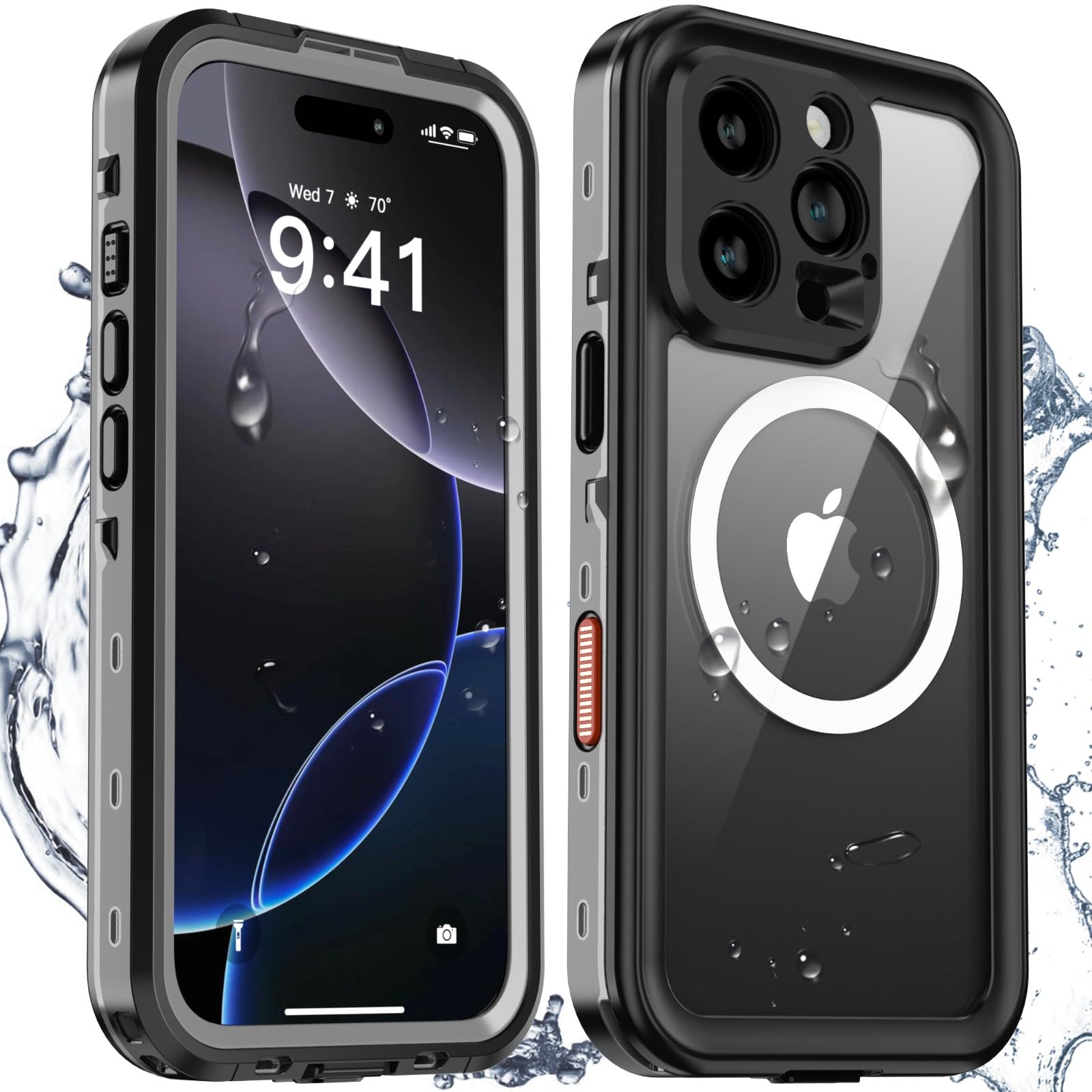 【IP68防水防塵・米軍MIL規格】Tmacjump iPhone 16 Pro 用 ケース 防水ケース 耐衝撃 米軍MIL規格 MagSafe・Qi充電・水中撮影対応 カメラ保護 完全防水 防雪 防塵 滑り止め 頑丈 両面ケース 全面保護 ストラップ付き