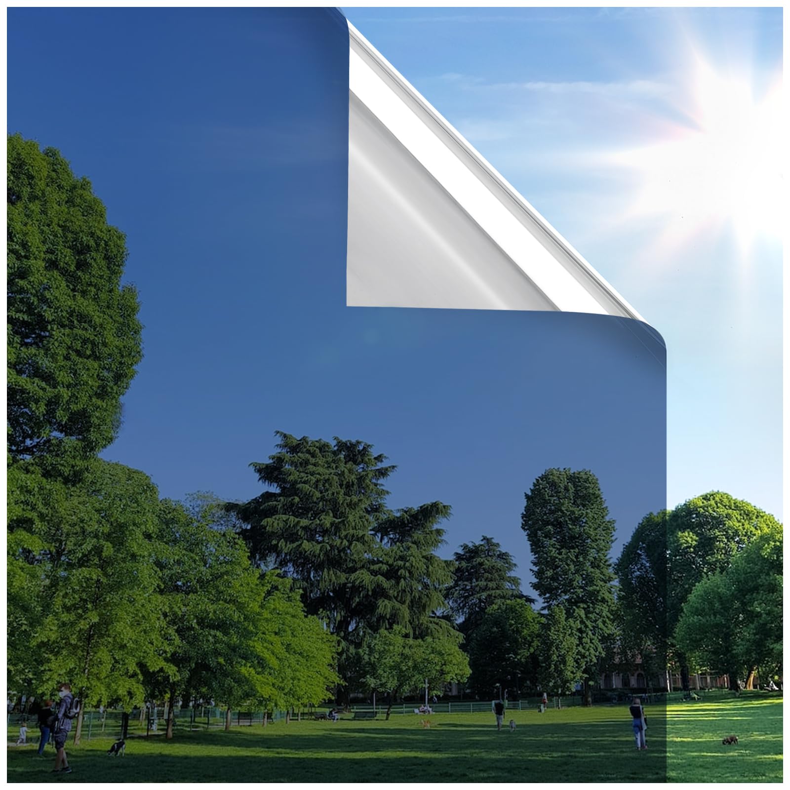 樂天商城 - Rabbitgoo 窓ガラスフィルム 窓断熱シート 遮熱 窓用フィルム マジックミラー 目隠し UV/紫外線カット 日差し対策 ガラス飛散防止 防犯 サンプル提供サービス(90X200cm, ブルーシルバー)