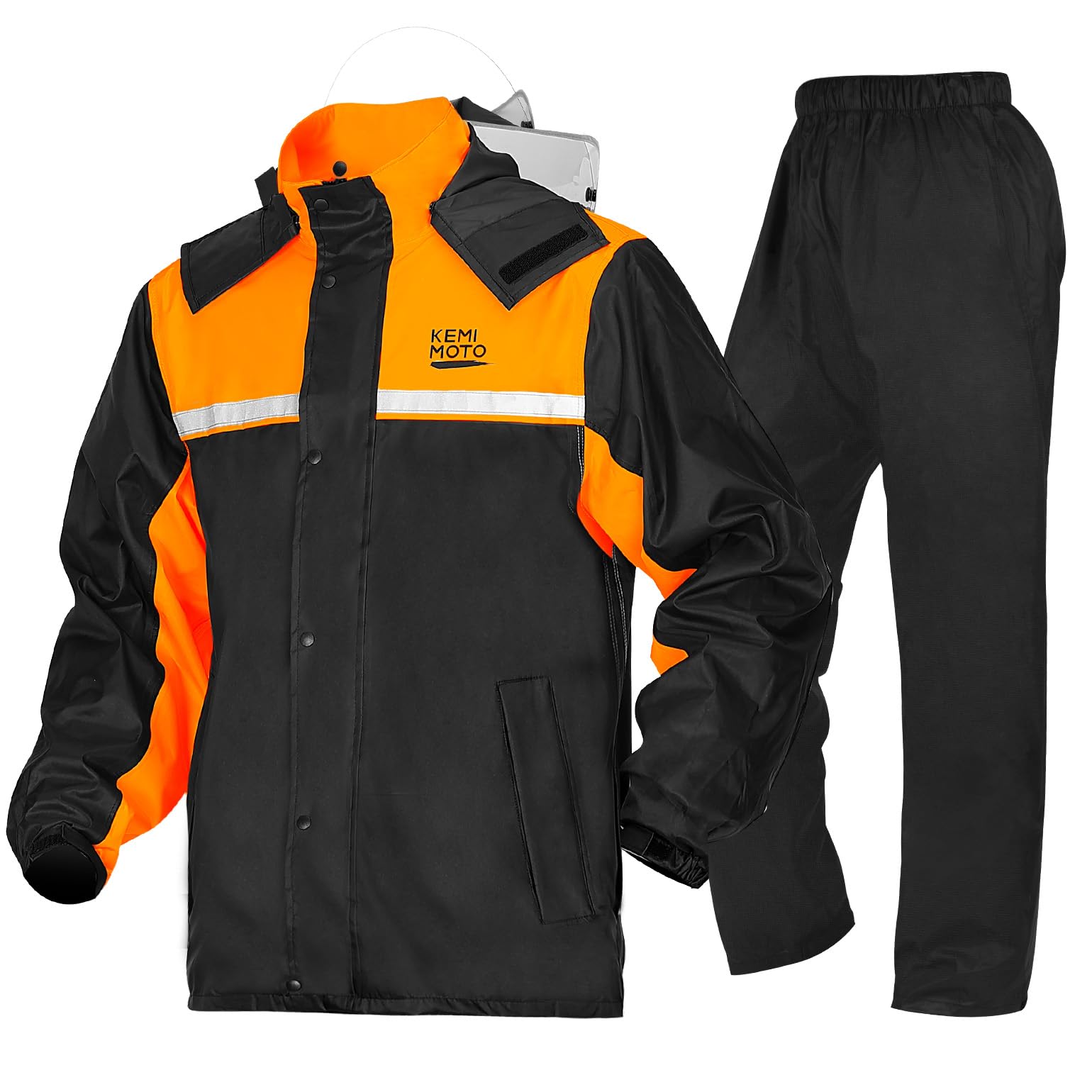 樂天商城 - [KEMIMOTO] バイク レインウェア レインコート【IPX6級防水性&耐水圧10000mm】 上下セット レインスーツ メンズ バイク用レインジャケット カッパ 背中隠し通気口付き 取り外し式フード 透明バイザー 反射ストリップ 自転車 防水 雨具