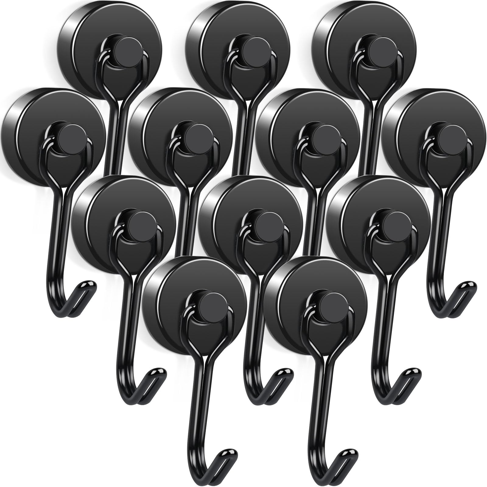 12個セット 超強力マグネットフック 直径20mm 強力 磁石フック 垂直耐荷重15kg 回転式 収納 フック 防錆 ステンレス製 磁石付き キッチン 玄関 冷蔵庫 お風呂 オフィス キー 浴室 壁掛け用 ブラック