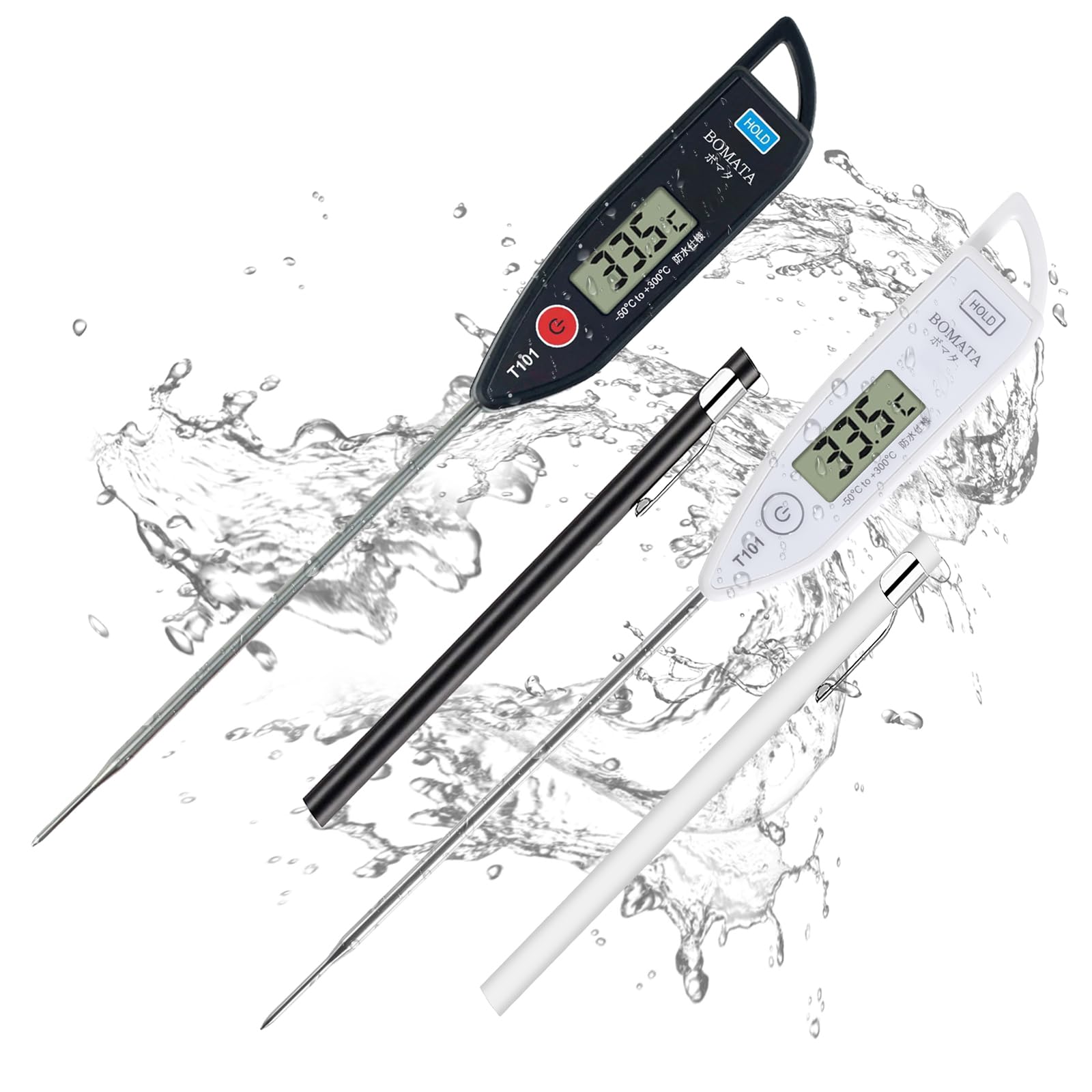 BOMATA 温度計 料理 防水 丸洗い 速読3~6秒 -50~300℃ 水温計 キッチン 12.7cmのプローブ ホールド機能..
