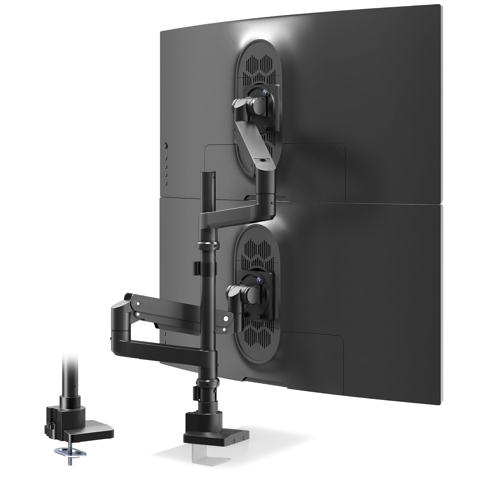 ACCURTEK 2画面モニターアーム ロングポール60.5cm 最大57インチまで 耐荷重各2~20kg ‐ 上下左右自由調整 ガス式 VESA75/100 クランプ/グロメット両用 デュアル ブラック