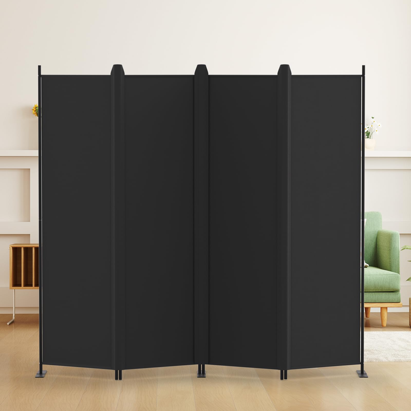樂天商城 - KELIXU パーテーション 間仕切り 4連 自立式 衝立 カバーストリップ付き 高さ1.8m×幅2.28m 布タイプ 折りたたみ 仕切りパネル 軽量 クロスパーテーション 目隠し 屏風 おしゃれ 組み立て簡単 部屋 オフィス 会議室 (ブラック)