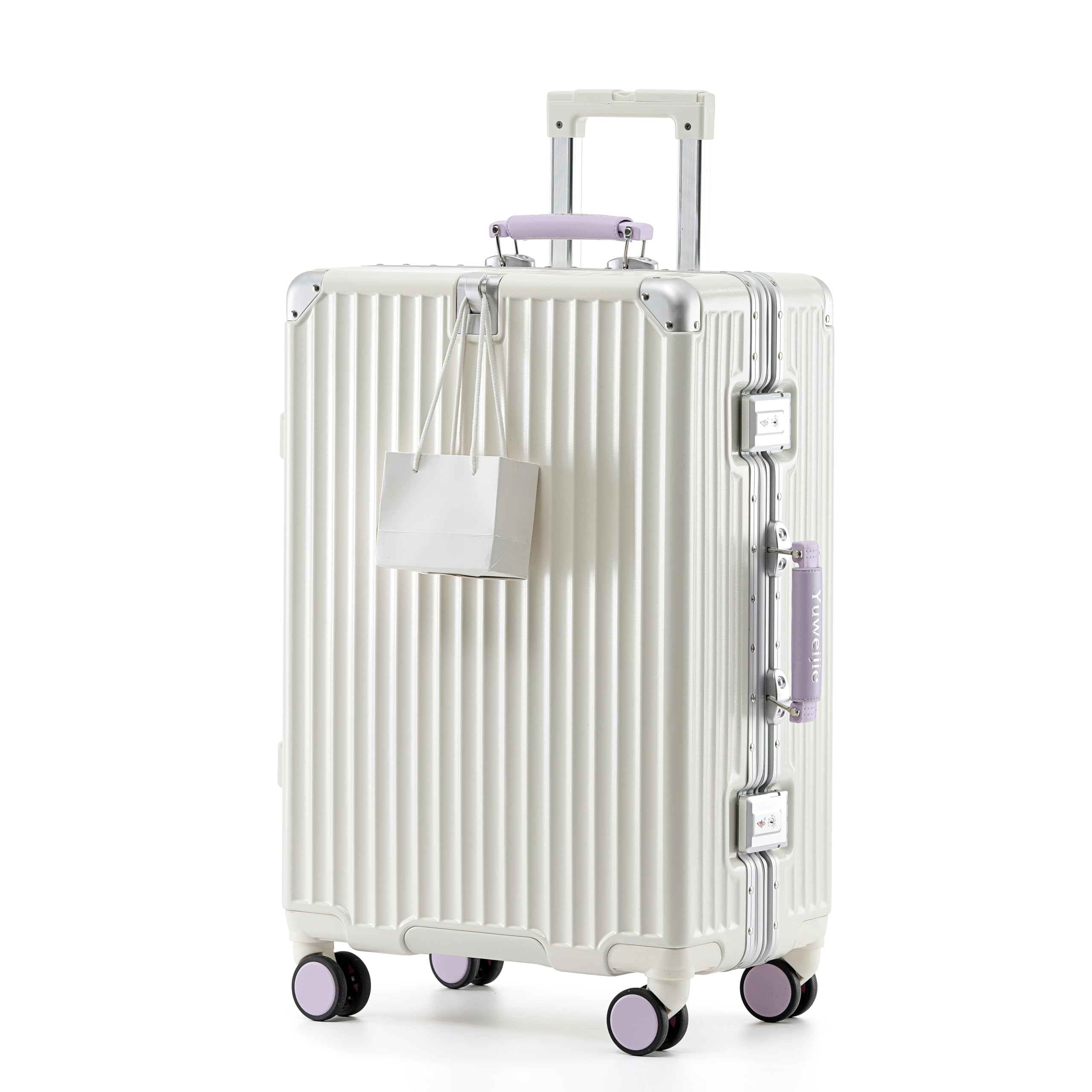 樂天商城 - [Yuweijie] 新感覚！モダン！スーツケース キャリーケース 機内持ち込み 大型 軽量アルミフレーム式 キャリーバッグ 静音 ダブルキャスター TSAロック レトロ おしゃれなハンドル 疲れない設計 入学 海外旅行出張 XXL ホワイト 13泊以上