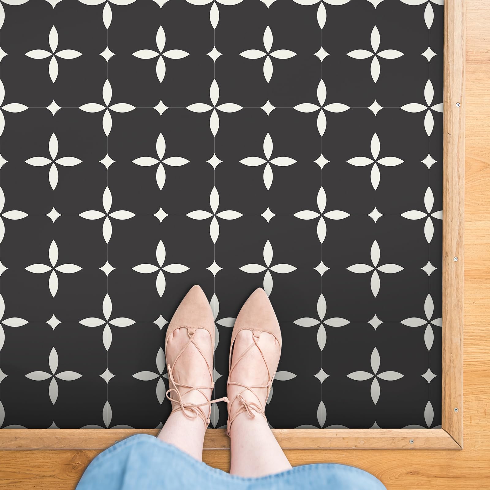 MORCART フロアタイル 置くだけ フロアシート 貼るだけ 接着剤不要 床 シート DIY トイレ 浴室 玄関 キッチン 床 リメイクシート フローリングシート 防水 滑り防止 剥がせる 賃貸OK (20*20cm*20枚, 星)