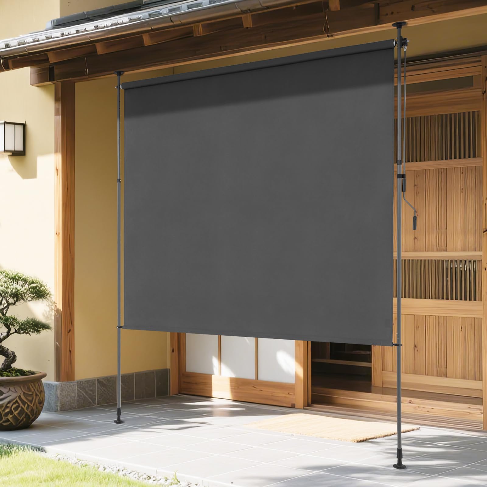 KELIXU 突っ張り式サンシェード 縦型 オーニングシェード 日除け 屋外 幅200cm ひよけ 目隠し 巻き取り..