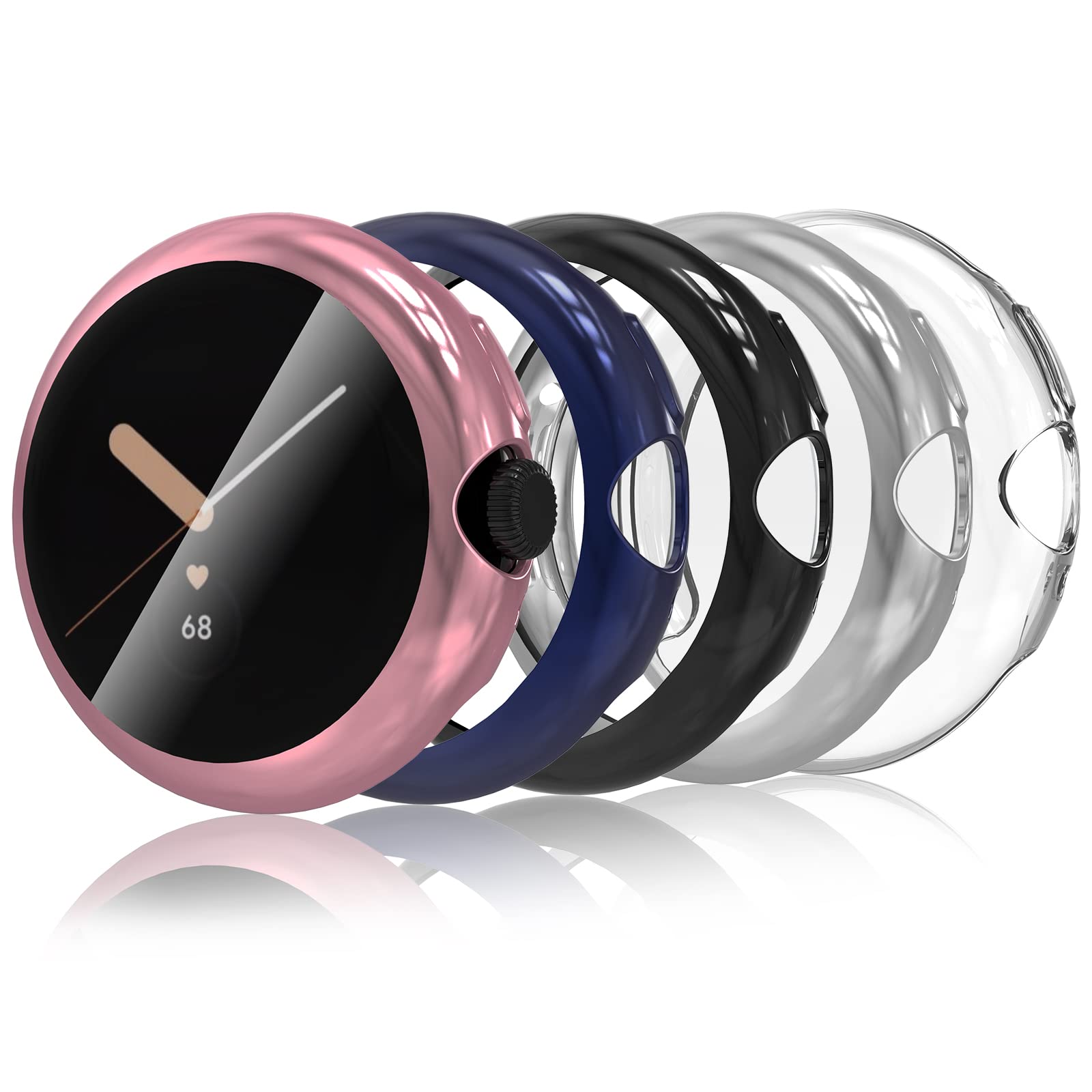 樂天商城 - Hianjoo 5枚入り Google Pixel Watch 4 41mm 対応 ケース 保護カバー+フィルム 一体型 Google Pixel Watch 4 41mm 対応 カバー 保護フィルム 全面保護 衝撃吸収 高感度タッチ ソフトケース [ケー