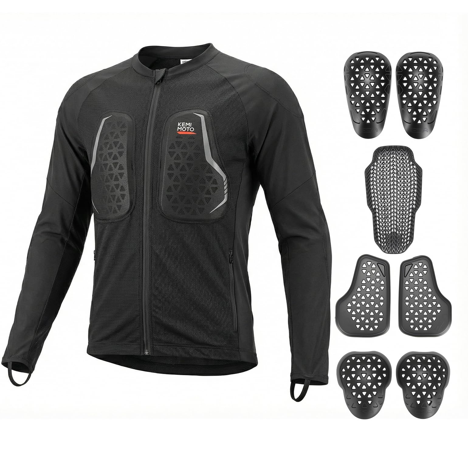 [KEMIMOTO] 【夏の新常識】 バイク プロテクター 夏 メッシュ インナー ウェア CE規格 速乾冷感 プロテクター通気孔 バイクジャケット 滑り止めシリコン ポケット付き ブラック KM-8139 XL