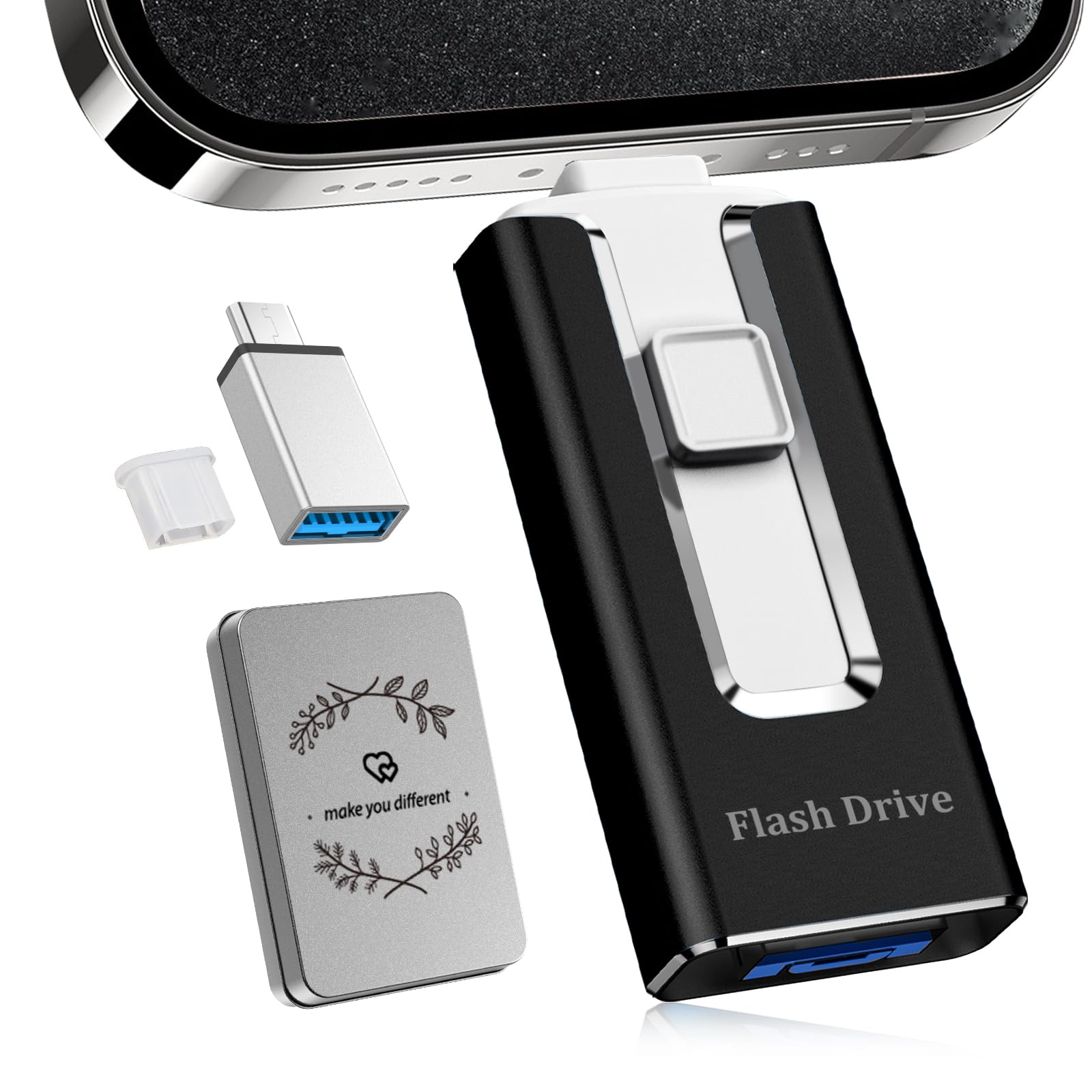 USBメモリ【もう、写真を削除しなくていい】iPhone対応 データ移行 4in1（iOS対応/Type-C/USB-A/Micro USB）usbメモリ タイプc対応 USB3.0 高速転送 大容量 フラッシュメモリ 写真・動画バックアップ 外付けストレ